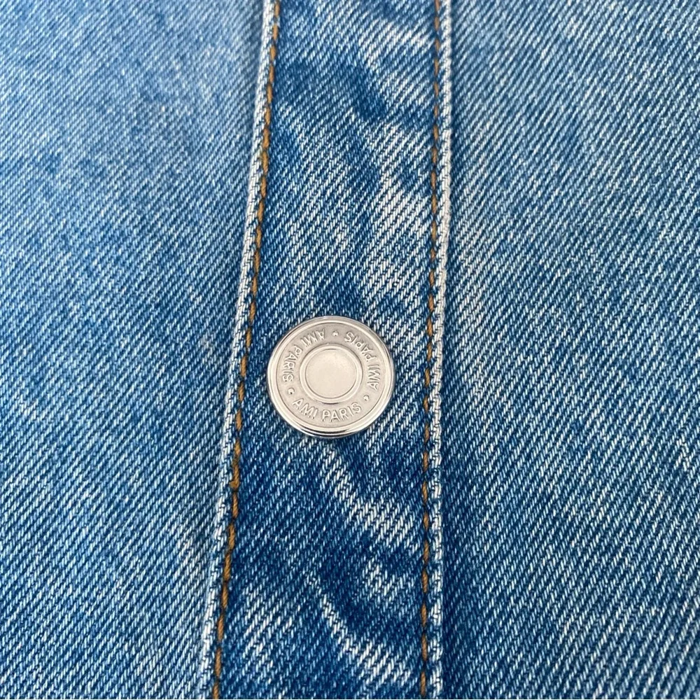 Ami Paris Coeur Denim Overshirt Button Down Shirt Oversized Heart Blue Jean M - Picture 6 of 15